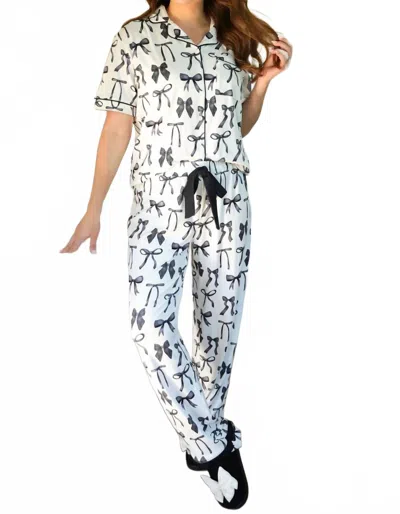 Jess Lea Bow Pant Ruffle Pajama Set In Midnight In White