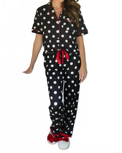 Jess Lea Dotty Darling Polka Dot Ruffle Pajama Set In Black