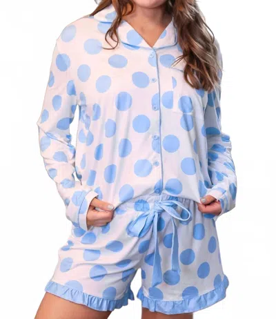 Jess Lea Dotty Darling Polka Dot Ruffle Pajama Set In White/light Blue