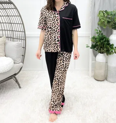 Jess Lea Double Take Leopard Ruffle Pajama Set In Multi