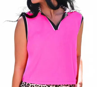 Jess Lea Everyday Polo Tank In Neon Pink/ Leopard In Multi