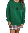 Jess Lea Fa La La Velvet Patch Luxe Pullover Top In Green In Green