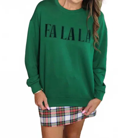 Jess Lea Fa La La Velvet Patch Luxe Pullover Top In Green