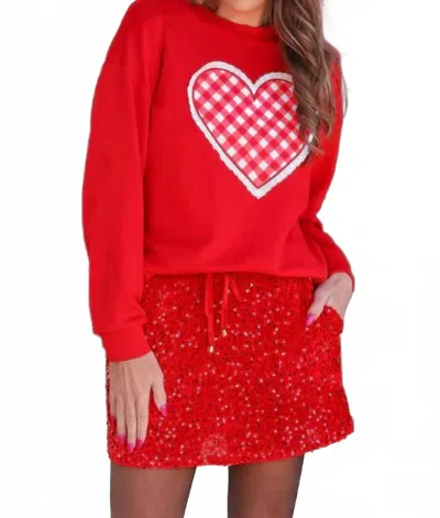 Jess Lea Gingham Heart Luxe Pullover In Red