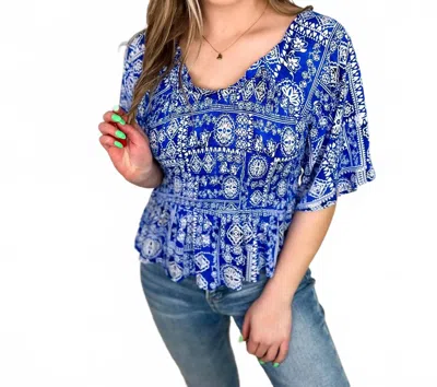 Jess Lea In Full Circle Rayon Short Sleeve Top In Blue