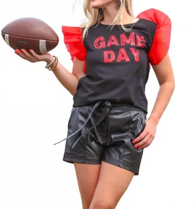 Jess Lea It's Game Day Sequin Patch Top In Black/ Red In Gray
