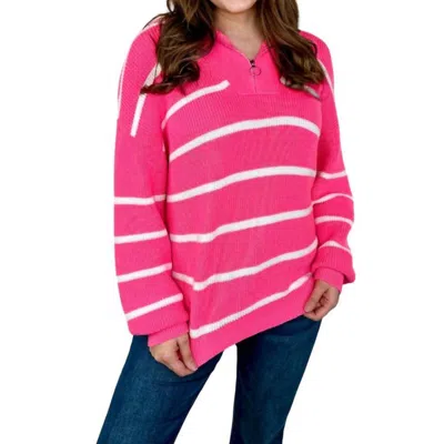 Jess Lea Jameson 1/4 Zip Pullover In Pink/white