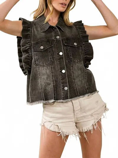 Jess Lea Jordan Ruffle Vest In Black Denim