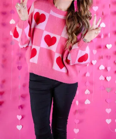 Jess Lea Layers Of Love Heart Sweater In Pink