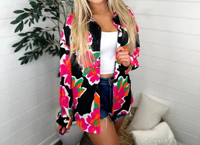 Jess Lea Lightweight Long Sleeve Button Up Top In Black Multi