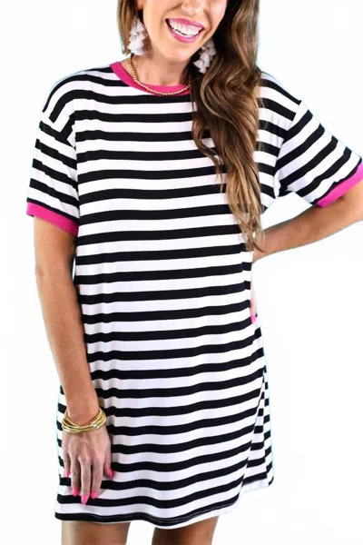 Jess Lea Living In Stripes Dress In Black/white/pink