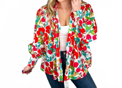 Jess Lea Looking Fine Long Sleeve Button Up Top In White In Multi