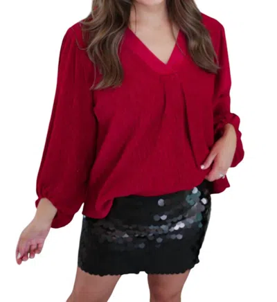 Jess Lea Marilee Pleated Velvet Top In Red