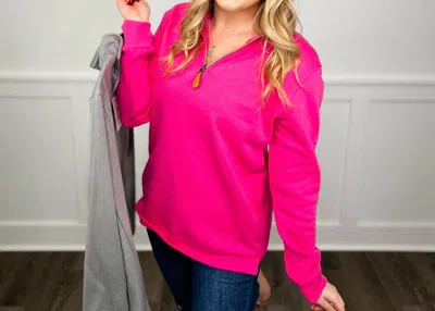 Jess Lea Me Time Long Sleeve Quarter Zip Weekender Top In Pink In Purple