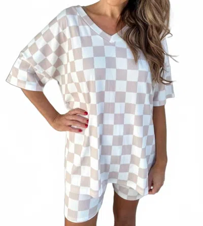 Jess Lea Neutral Checkered Ribbed Short Set