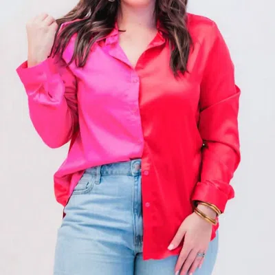 Jess Lea On Trend Button Up Top In Red/fuschia In Pink