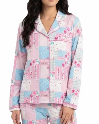 Jess Lea Patchwork Ruffle Pajama Top In Pink