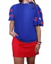 Jess Lea Patriotic Embroidered Top In Blue In Blue