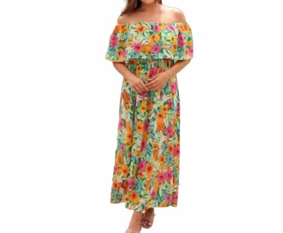 Jess Lea Resort Radiance Tropical Off-shoulder Maxi Dress In Green Multi