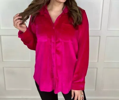 Jess Lea Shane Velvet Button Up Top In Pink