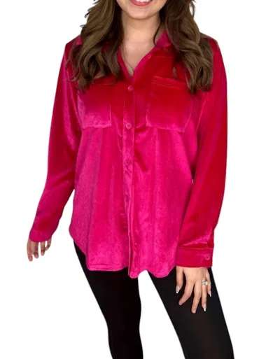 Jess Lea Shane Velvet Button-up Top In Pink