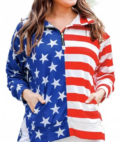 Jess Lea Stars And Stripes Quarter Zip Pullover In Red/blue/white In Multi