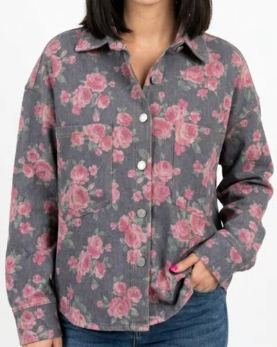Jess Lea Stretchy Denim Shacket In Pink Multi In Gray