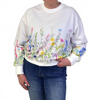 Jess Lea Wildflower Fields Pullover Sweater In White Floral In Blue