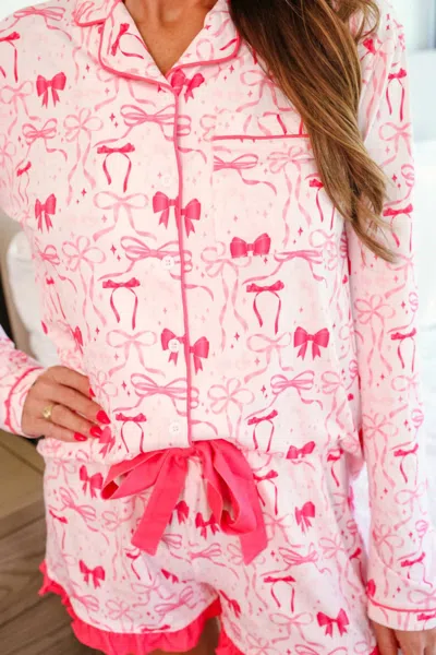 Jess Lea Women's Bonita Bow Pajama Ruffle Set In Pink
