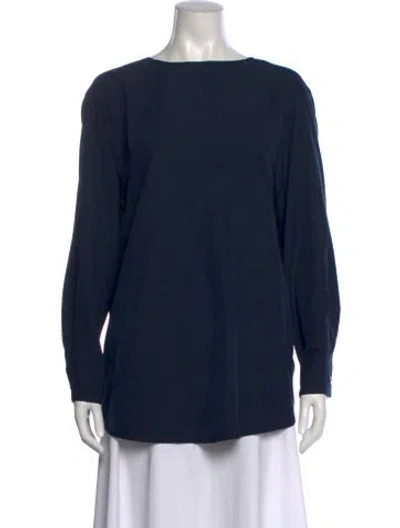 Pre-owned Jesse Kamm Bateau Neckline Long Sleeve Blouse In Blue