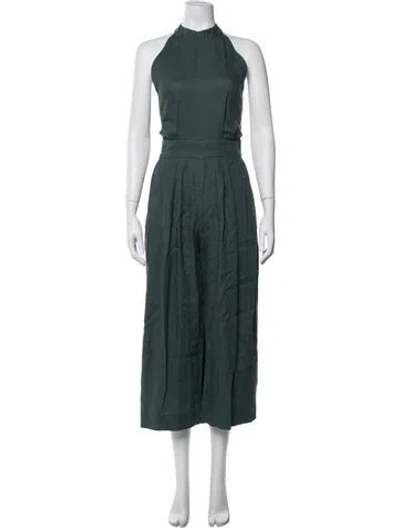 Pre-owned Jesse Kamm Linen Halterneck Jumpsuit In Green