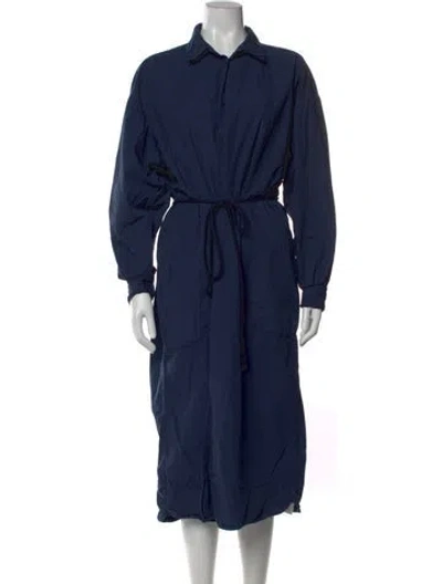 Pre-owned Jesse Kamm Linen Long Dress In Blue