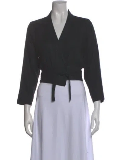 Pre-owned Jesse Kamm Linen V-neck Crop Top In Black