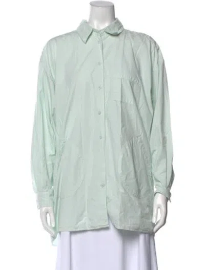 Pre-owned Jesse Kamm Long Sleeve Button-up Top In Green