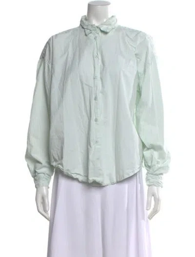 Pre-owned Jesse Kamm Long Sleeve Button-up Top In Green