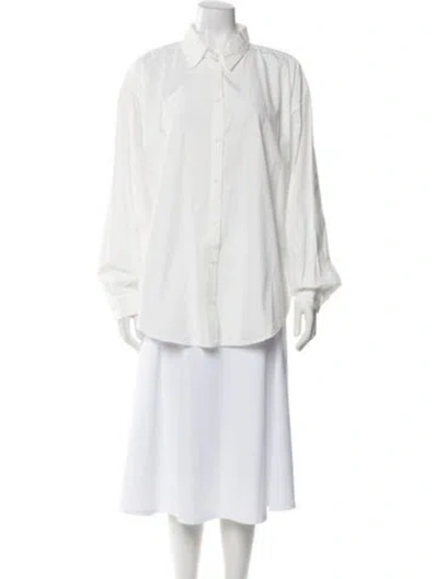 Pre-owned Jesse Kamm Long Sleeve Button-up Top In White