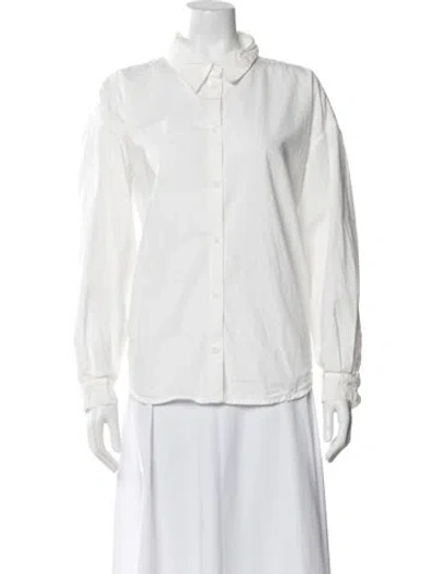 Pre-owned Jesse Kamm Long Sleeve Button-up Top In White