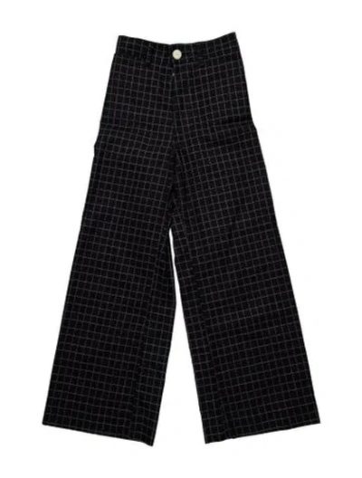 Pre-owned Jesse Kamm Plaid Print Wide Leg Pants In Blue