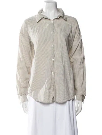 Pre-owned Jesse Kamm Striped Long Sleeve Button-up Top In Neutral