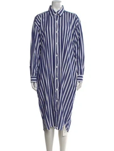 Pre-owned Jesse Kamm Striped Midi Length Dress In Blue
