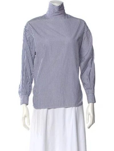 Pre-owned Jesse Kamm Striped Turtleneck Blouse In Blue