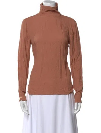Pre-owned Jesse Kamm Turtleneck Long Sleeve Top In Brown