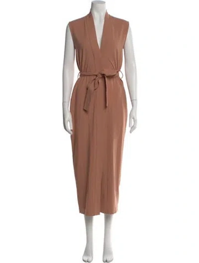 Pre-owned Jesse Kamm V-neck Long Dress In Brown
