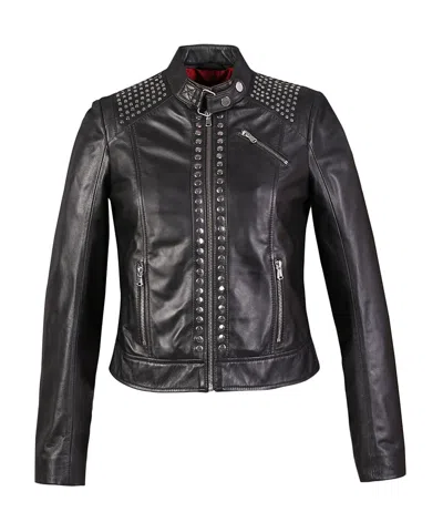 Pre-owned Jesse Womens High Fashion Riveted Moto Leather Jacket In Black