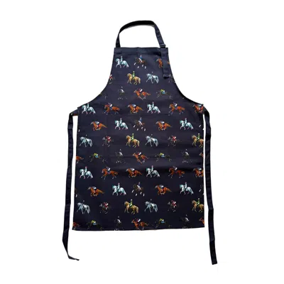 Jessica Anderton Designs Blue Dressage & Racehorses Cotton Apron - Navy