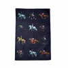 Jessica Anderton Designs Blue Dressage & Racehorses Cotton Tea Towels - Navy In Blue
