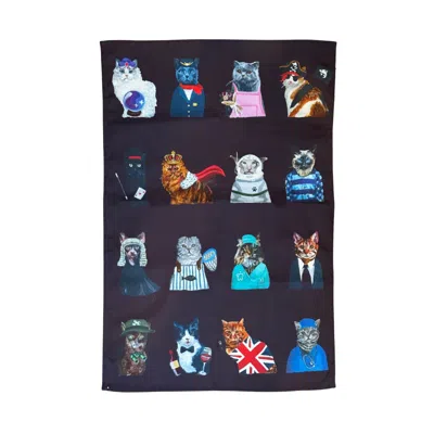 Jessica Anderton Designs Cats Tea Towel - Dark Purple