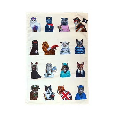 Jessica Anderton Designs Neutrals Cats Tea Towel - Cream In White