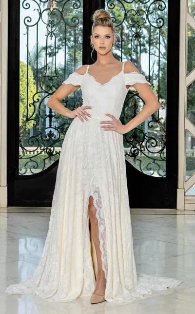 Jessica Angel 10034 A Line Bridal Long Simple Lace Wedding Dress In White