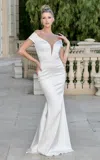 Jessica Angel 10040 Simple Long Mermaid Fit Corset Wedding Dress In White